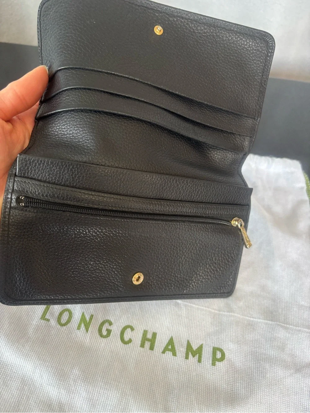 Longchamp Genuine Black Leather wallet Passport Holder Travel Organizer clutch